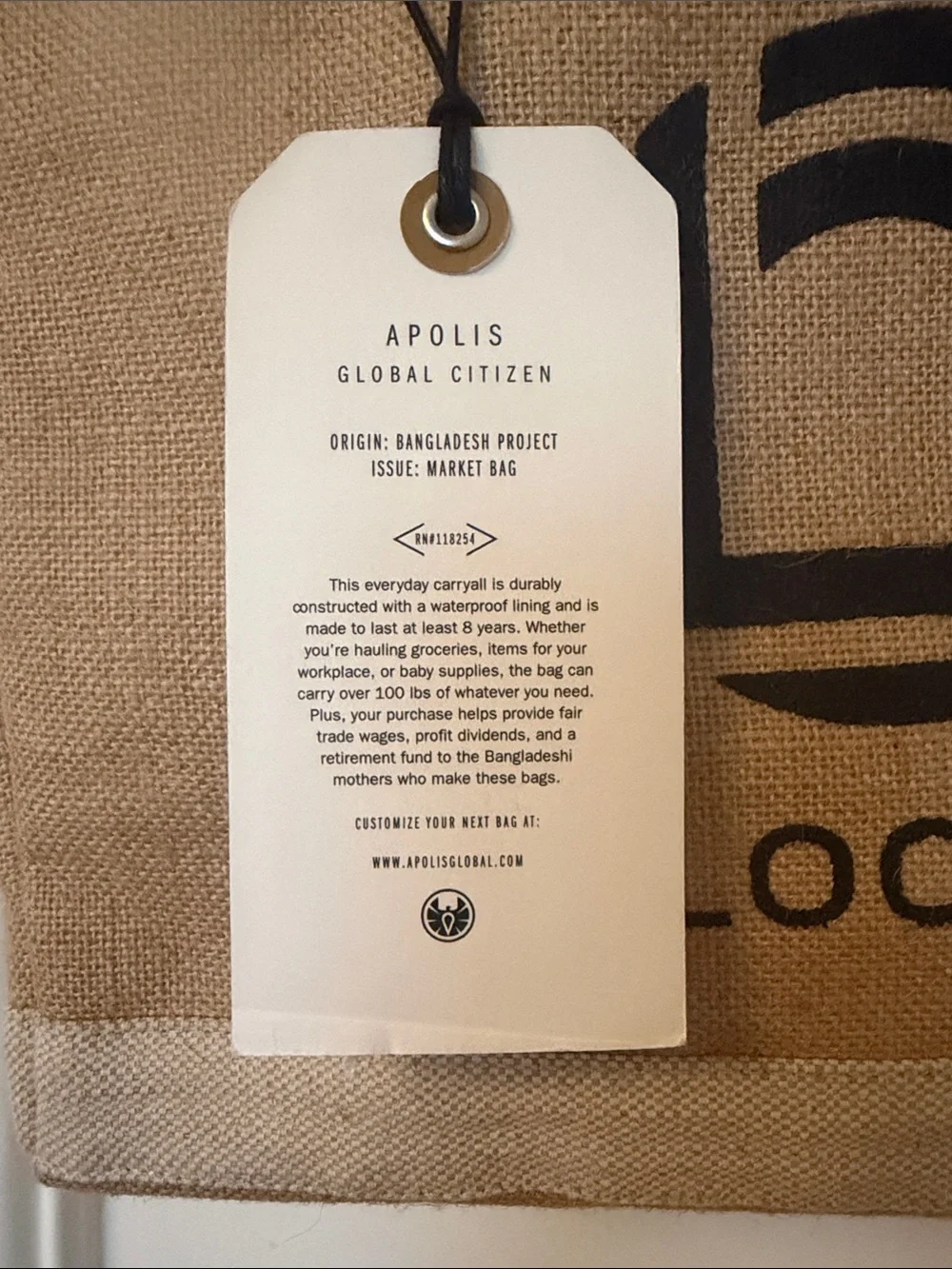 Apolis Tan Canvas Market Tote with Leather Handles